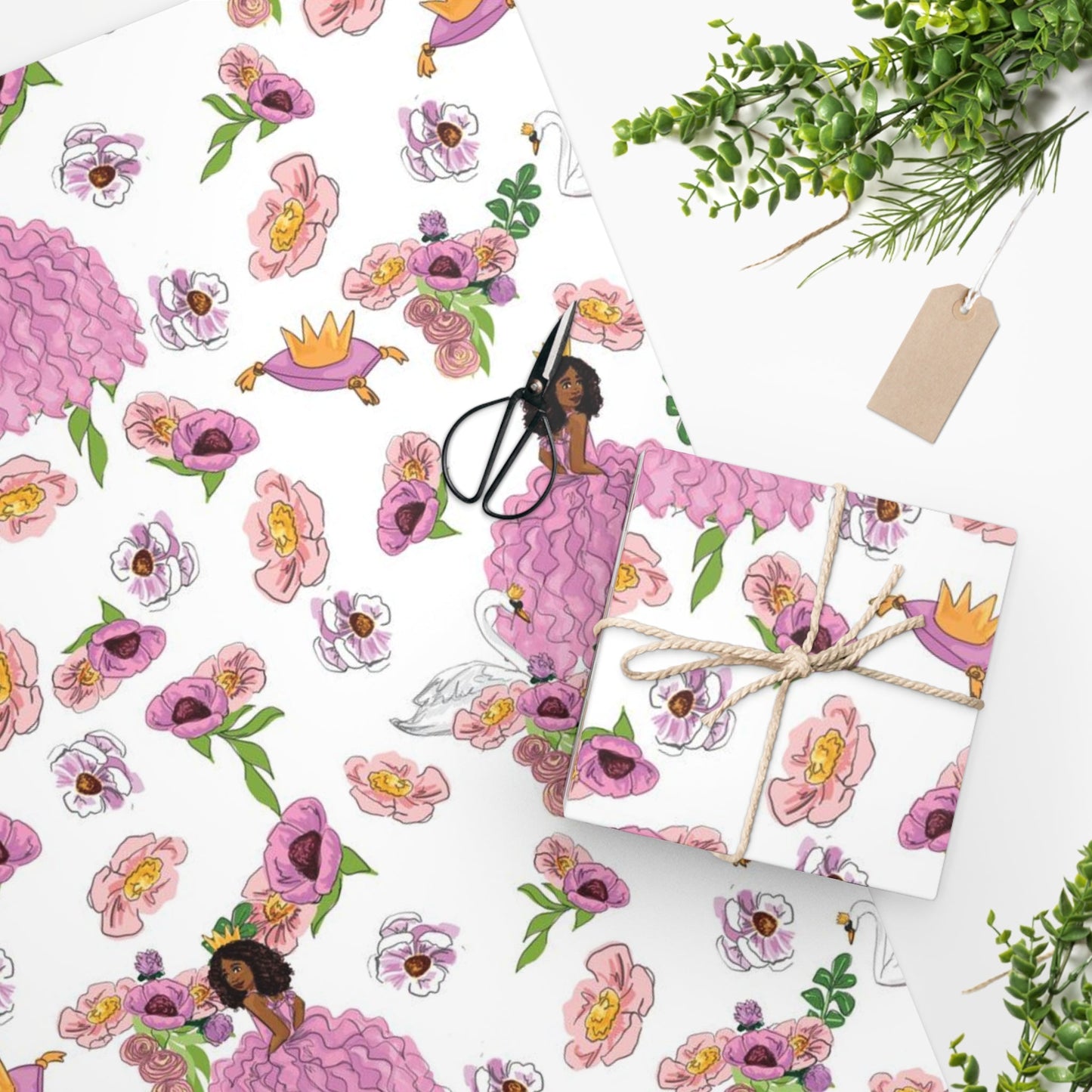 Swan Princess Wrapping Paper | White