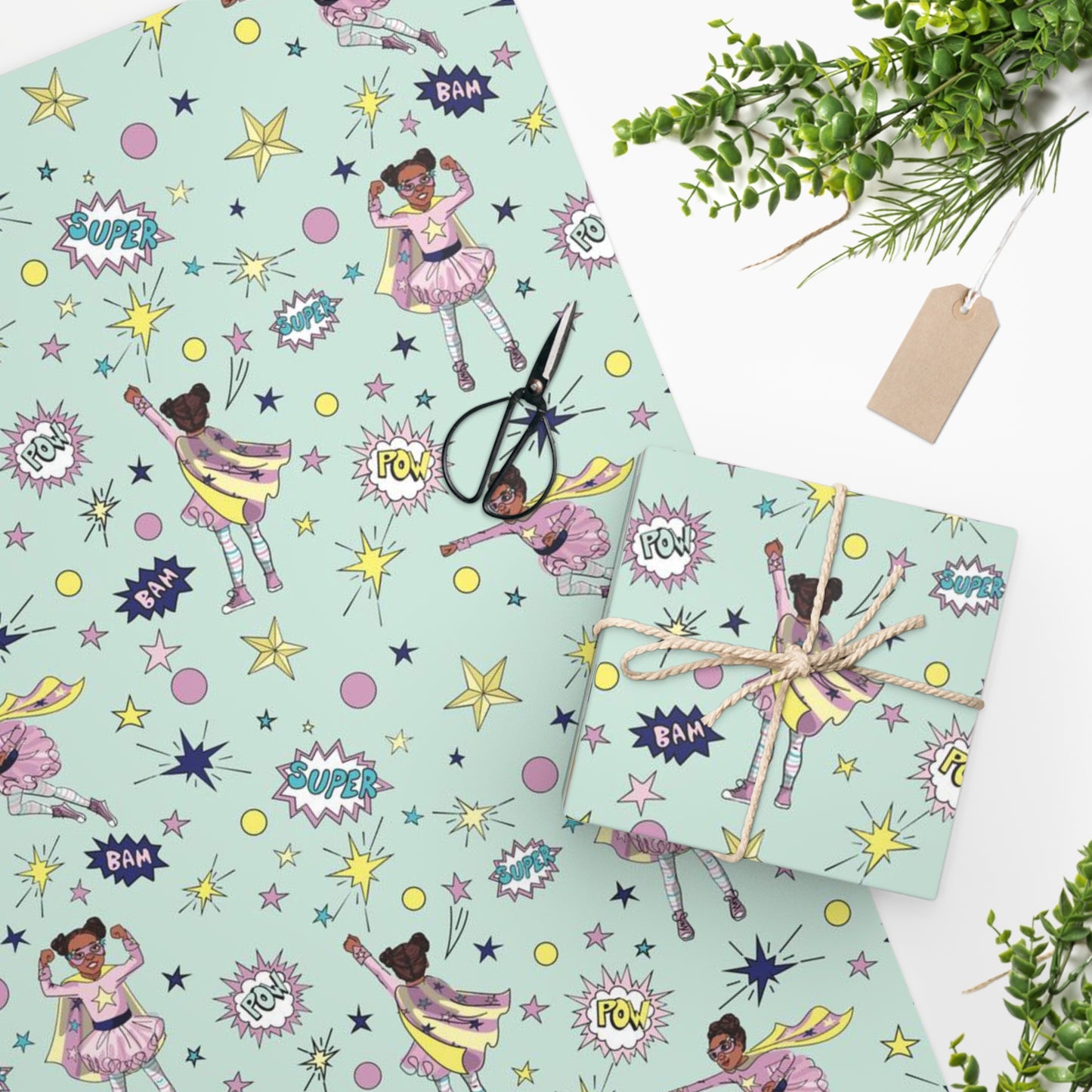 Girl Superhero Gift Wrapping Paper