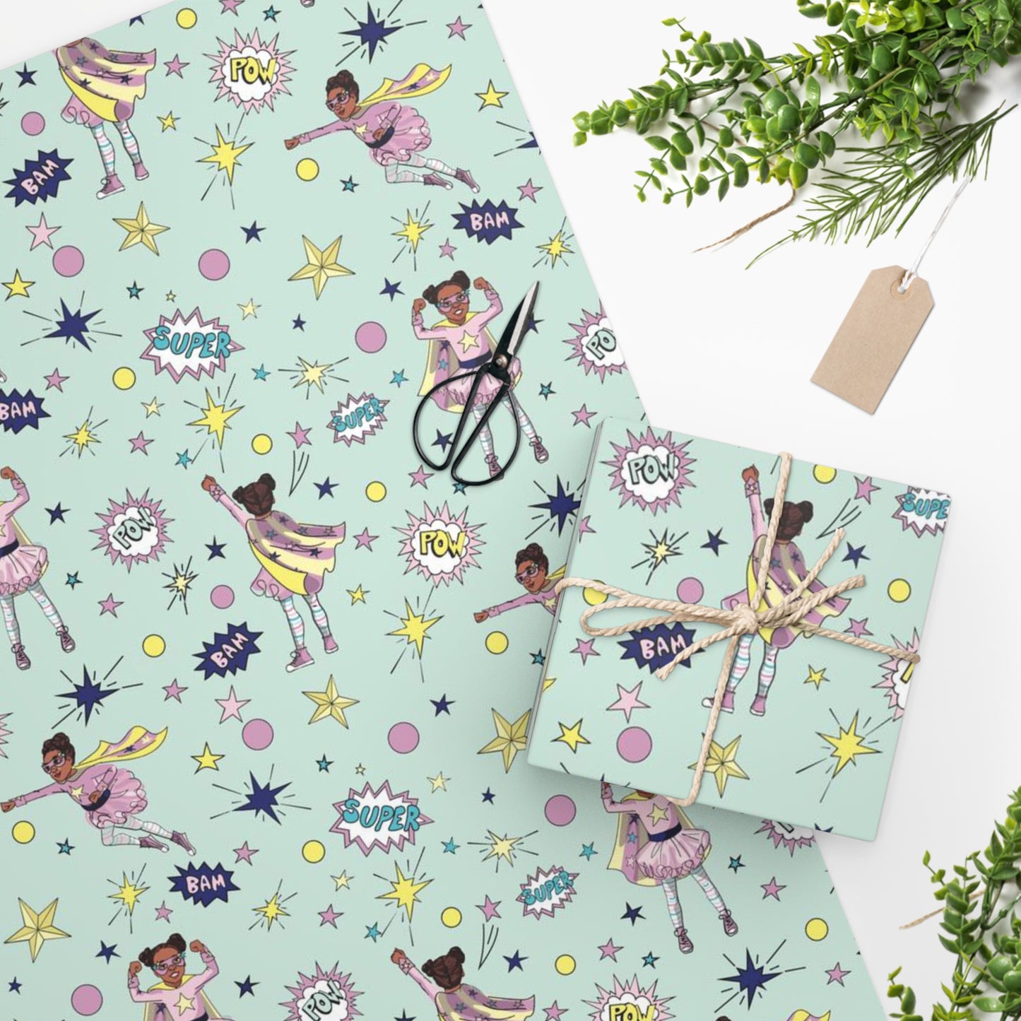 Girl Superhero Gift Wrapping Paper