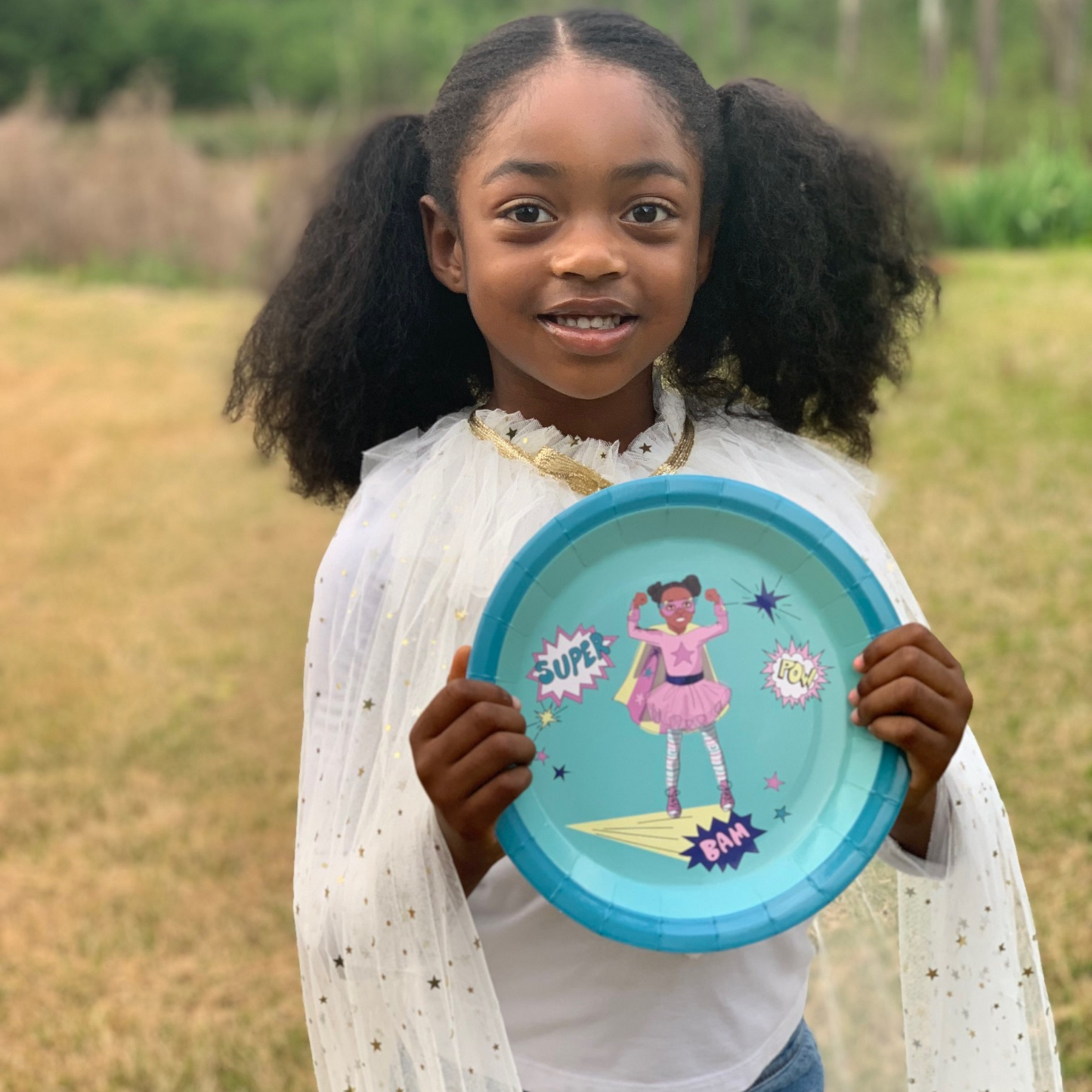 Black Supergirl Paper Plates (Large) | Mint Green