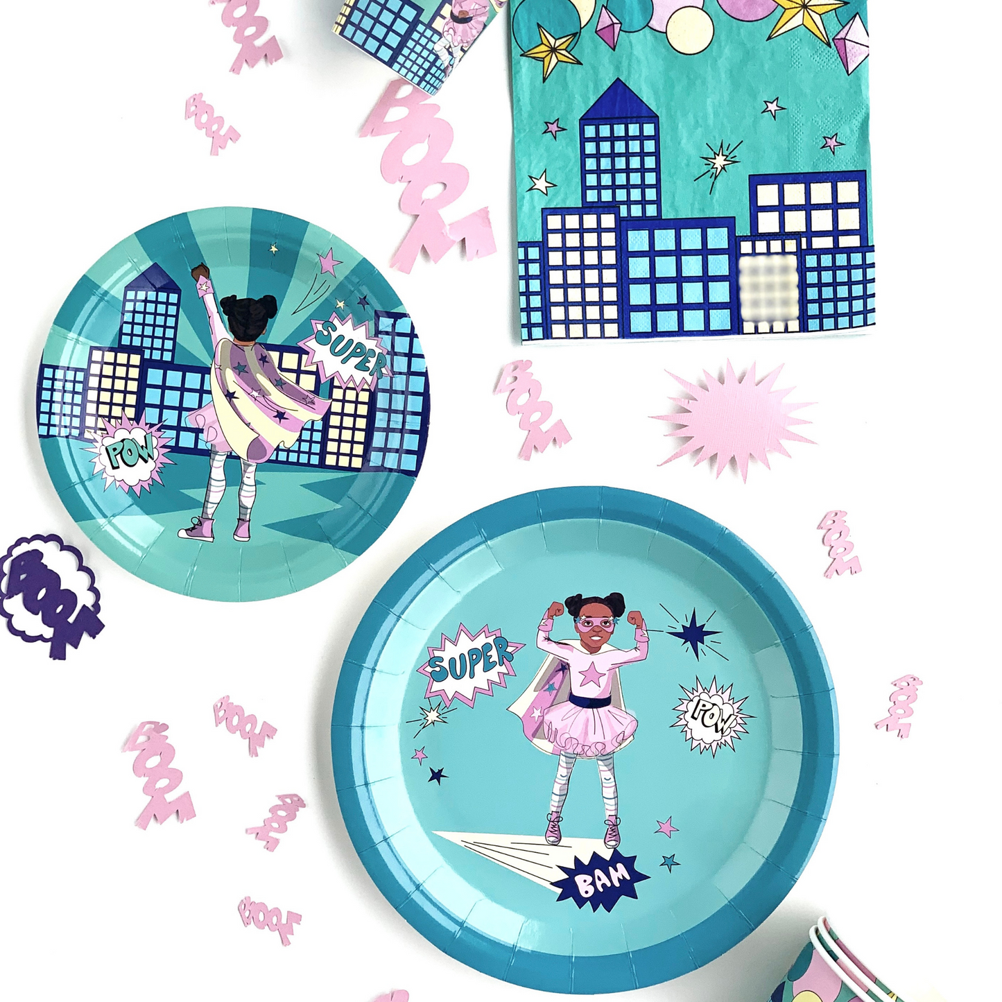 Black Supergirl Paper Plates (Large) | Mint Green