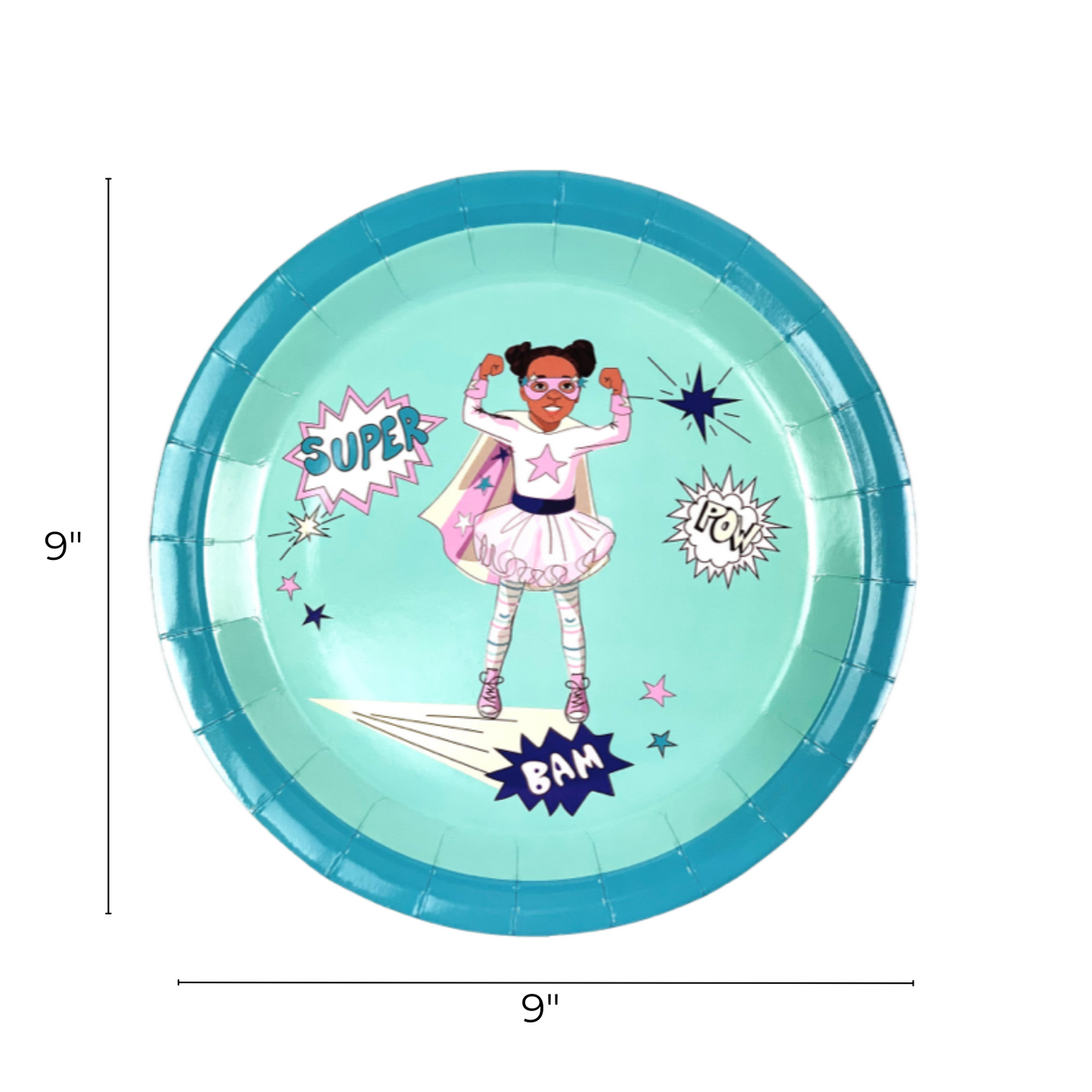 Black Supergirl Paper Plates (Large) | Mint Green