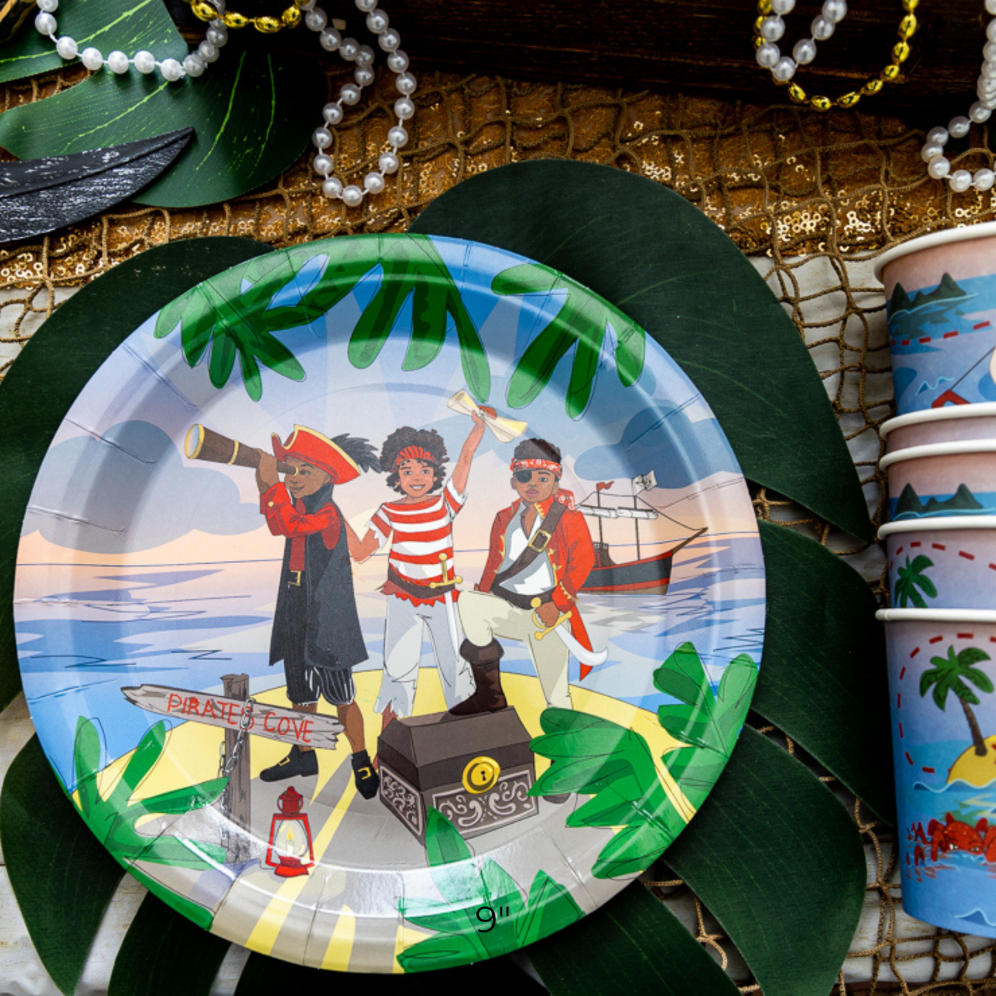 African American Boy Pirates themed paper plates