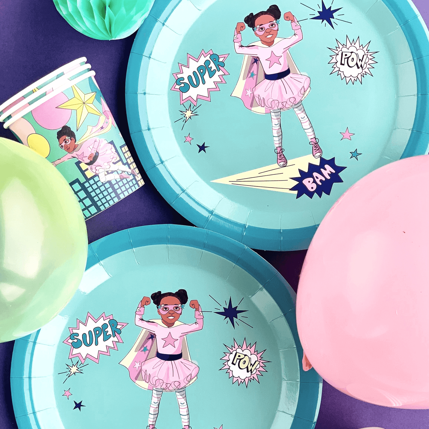 Black Supergirl Paper Plates (Large) | Mint Green