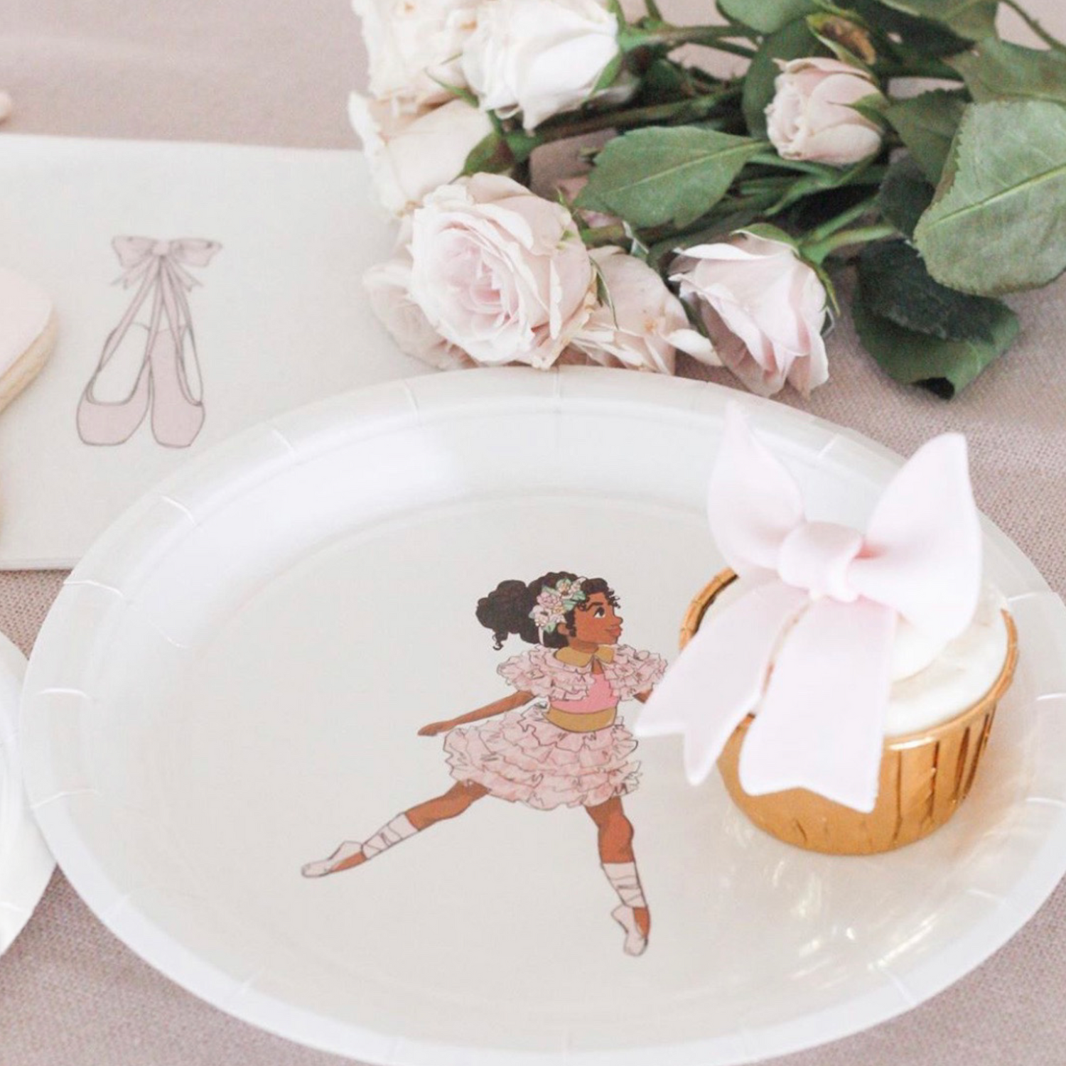 Large Ballerina Paper Plates with Black Ballerina