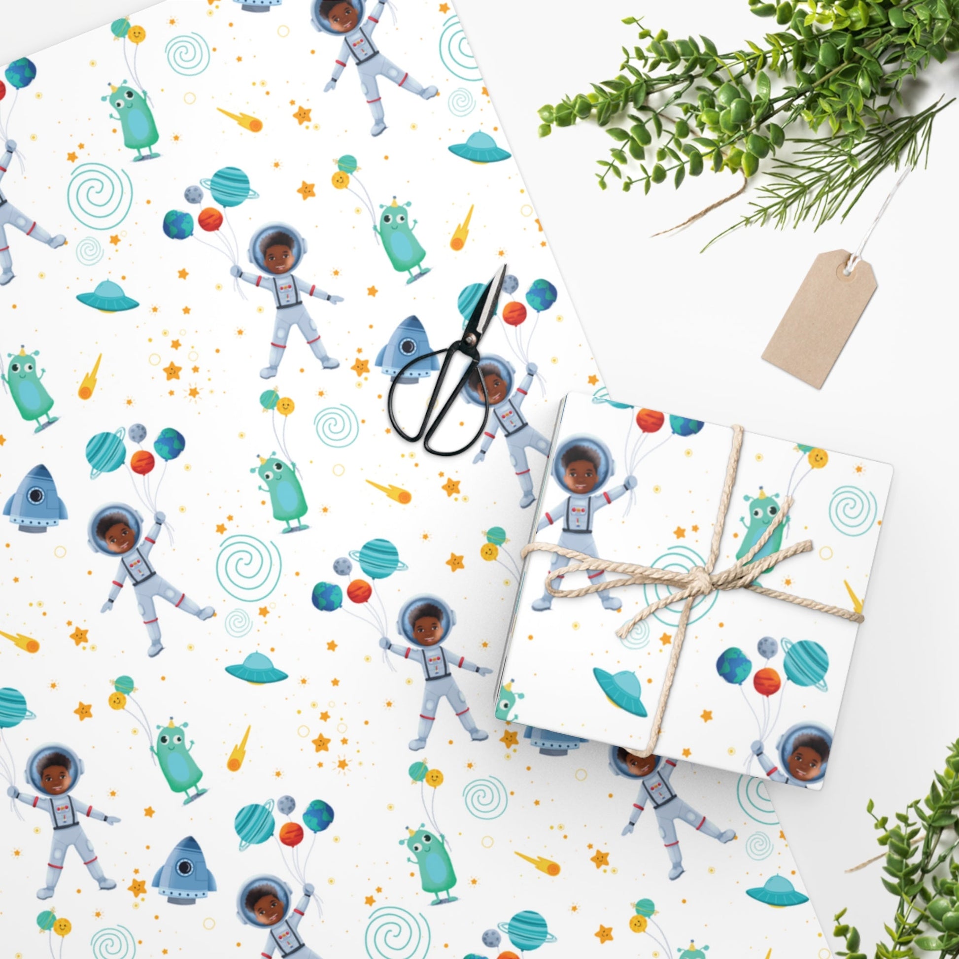 Space Boy Gift Wrapping Paper | White