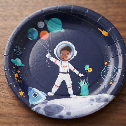 Astronaut Paper Plates (Large) | Blue, fine grain scene