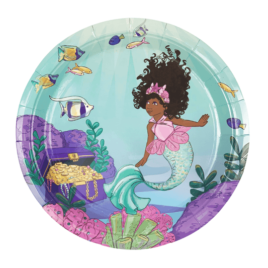 Mermaid party set — original mermaid plate design; balloons are not included