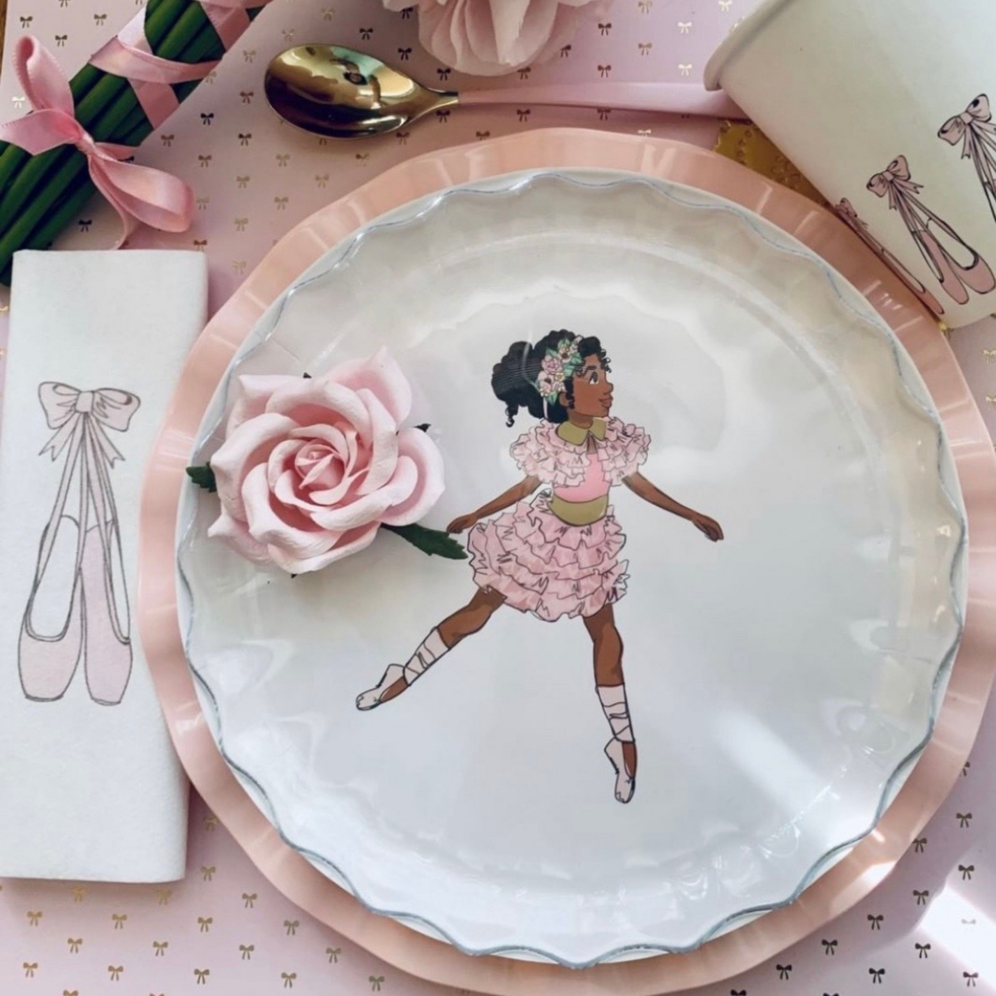 Large Ballerina Paper Plates with Black Ballerina
