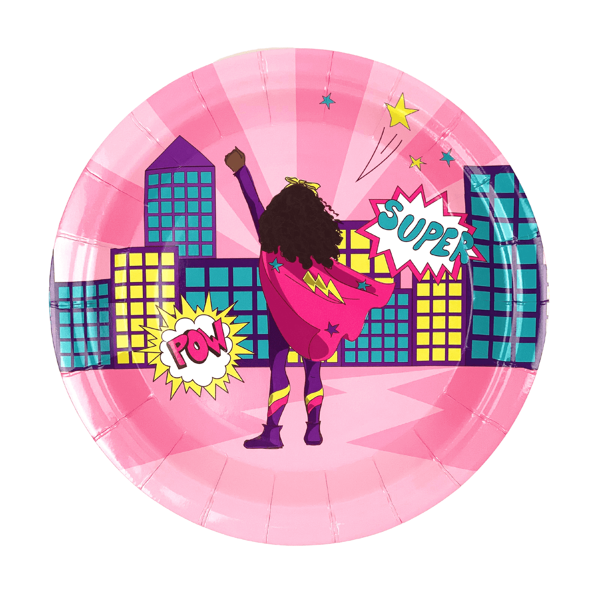 Girl Superhero Paper Plates | Pink (Small) — included in the Girl Superhero Pink party set