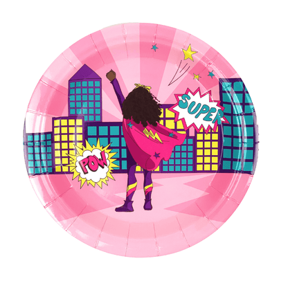 Girl Superhero Paper Plates | Pink (Small) — included in the Girl Superhero Pink party set