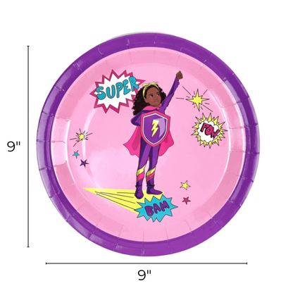 Girl Superhero Paper Plates (Large) | Pink