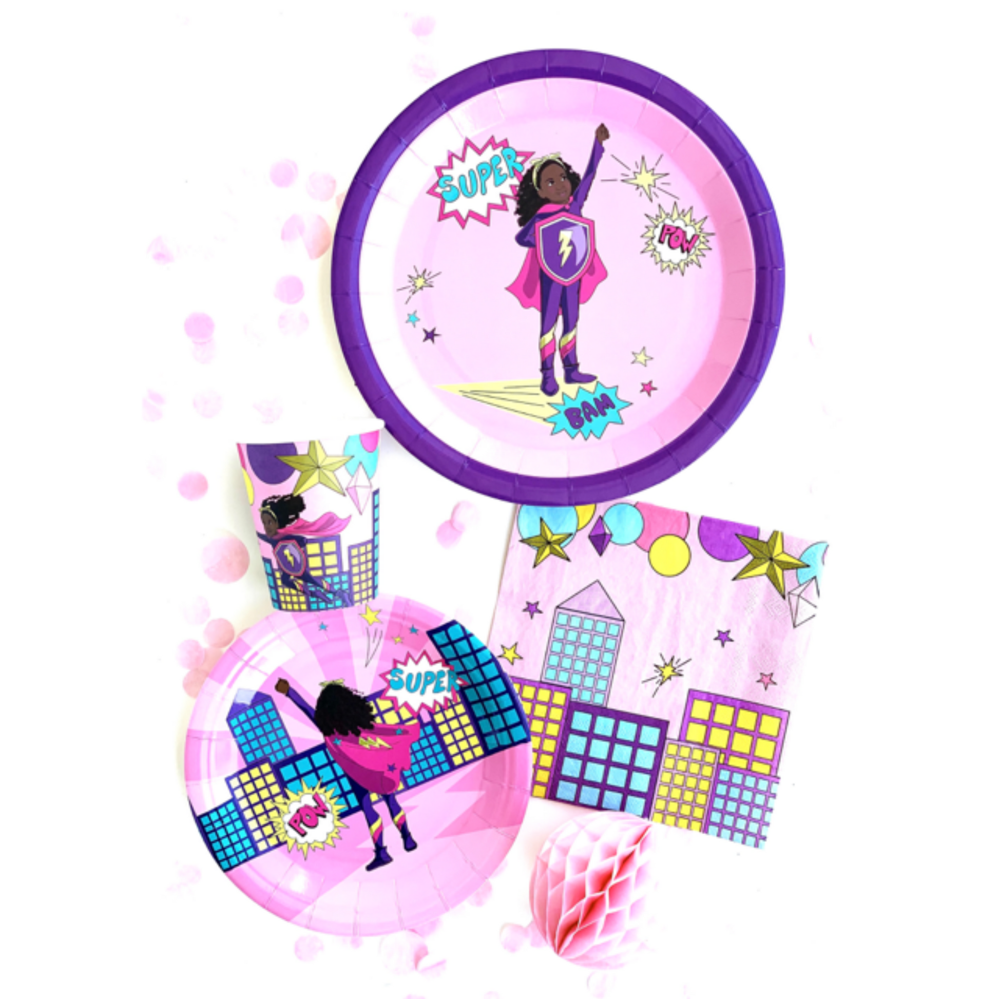 Black Supergirl Paper Plates (Small) | Pink