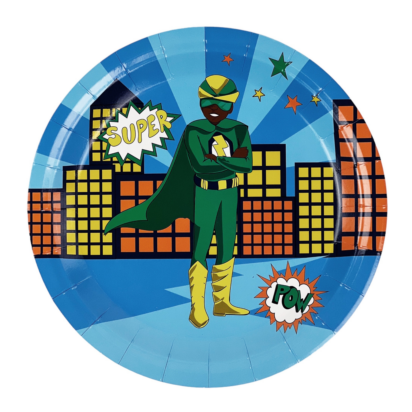 African American Superhero Paper Plates (Large) | Green Suit