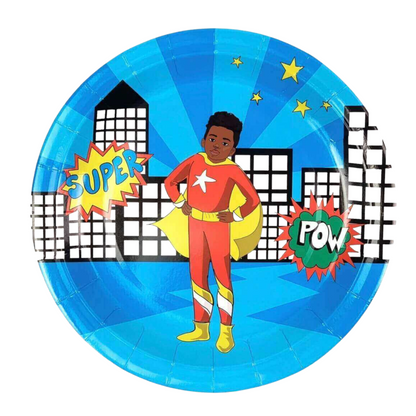 Superhero Paper Plates | Red Suit (Large) — included in the Boy Superhero Red Suit party set
