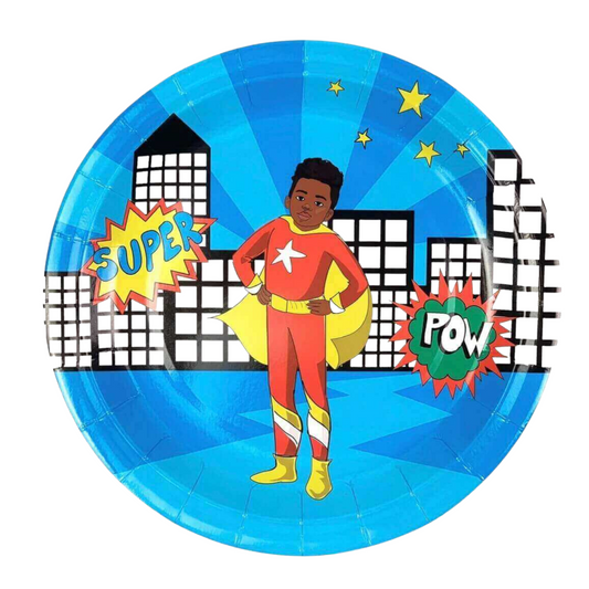 Superhero Paper Plates | Red Suit (Large) — included in the Boy Superhero Red Suit party set
