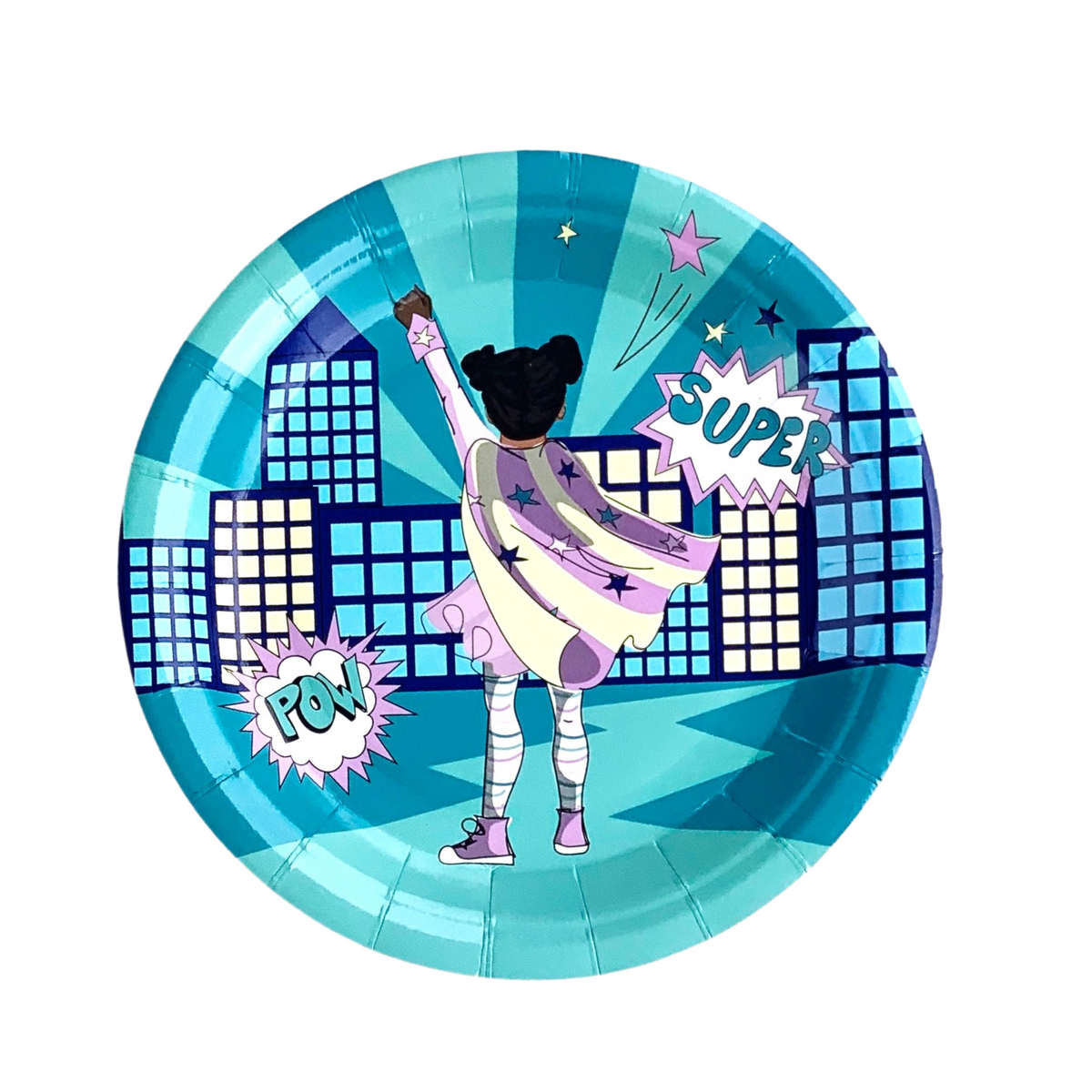 Girl Superhero Small Paper Plates | Mint Green — included in the Girl Superhero Mint party set