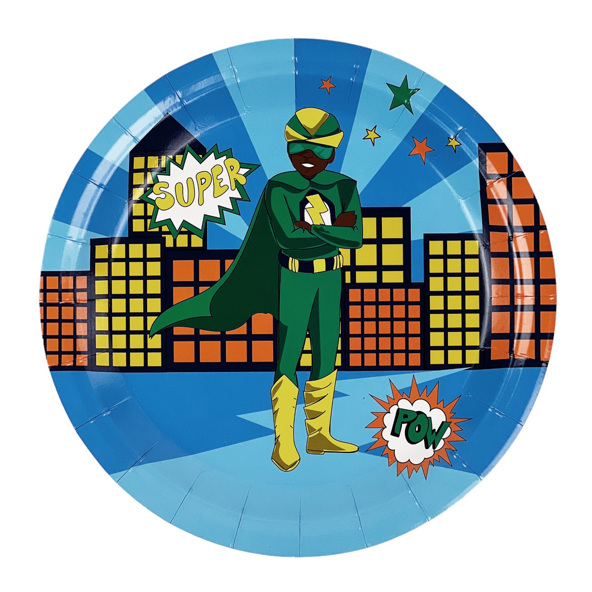 Superhero Large Paper Plates | Green Suit — included in the Boy Superhero Green Suit party set
