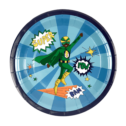 Superhero Small Paper Plates | Green Suit — included in the Boy Superhero Green Suit party set