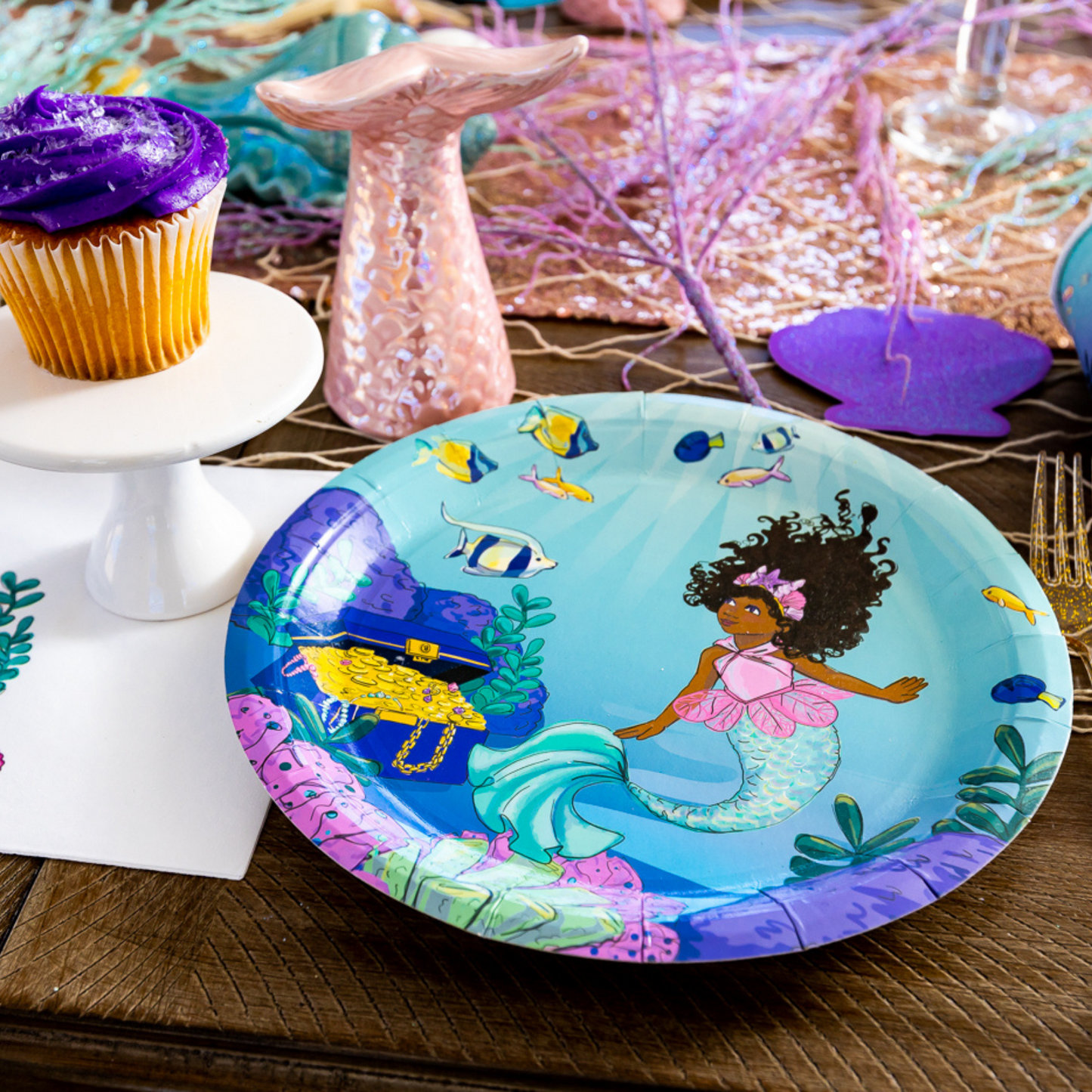 Black Mermaid Paper Plates (Large)