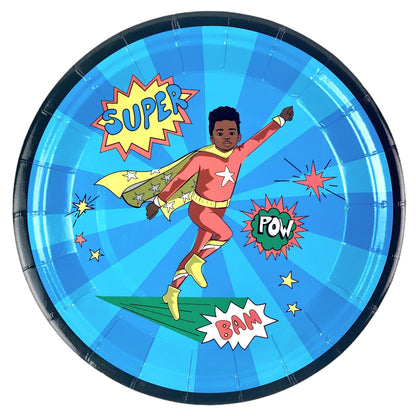 Superhero Paper Plates (Small) | Red Suit — included in the Boy Superhero Red Suit party set