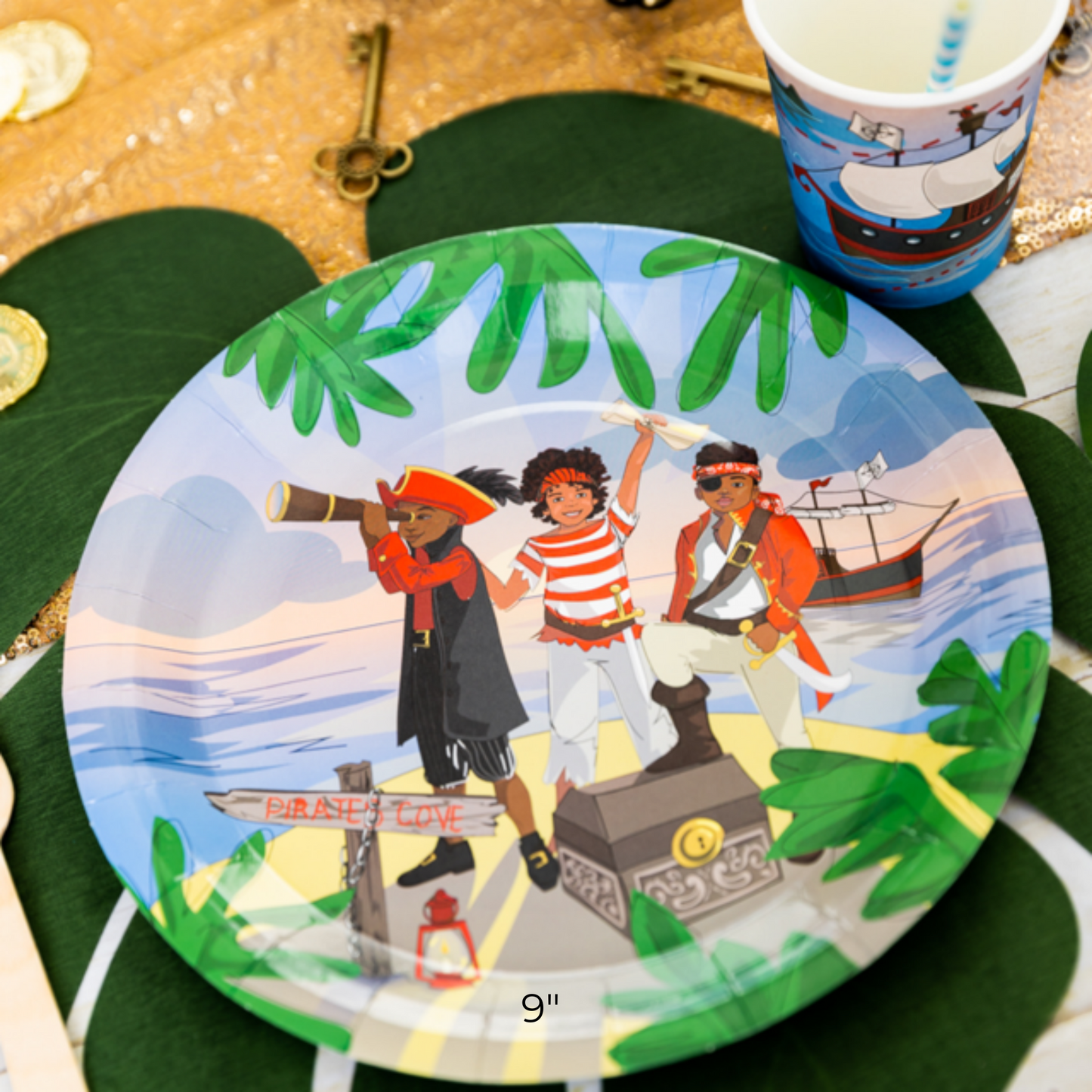 African American Boy Pirates themed paper plates