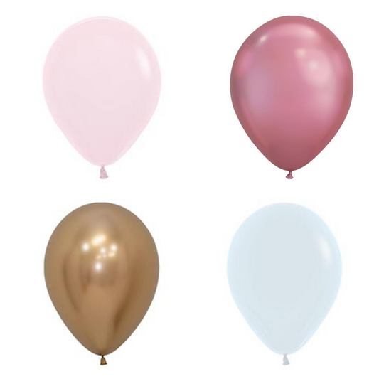 Latex Party Balloons | Gold, Mauve, White, Pink (12 Pack)