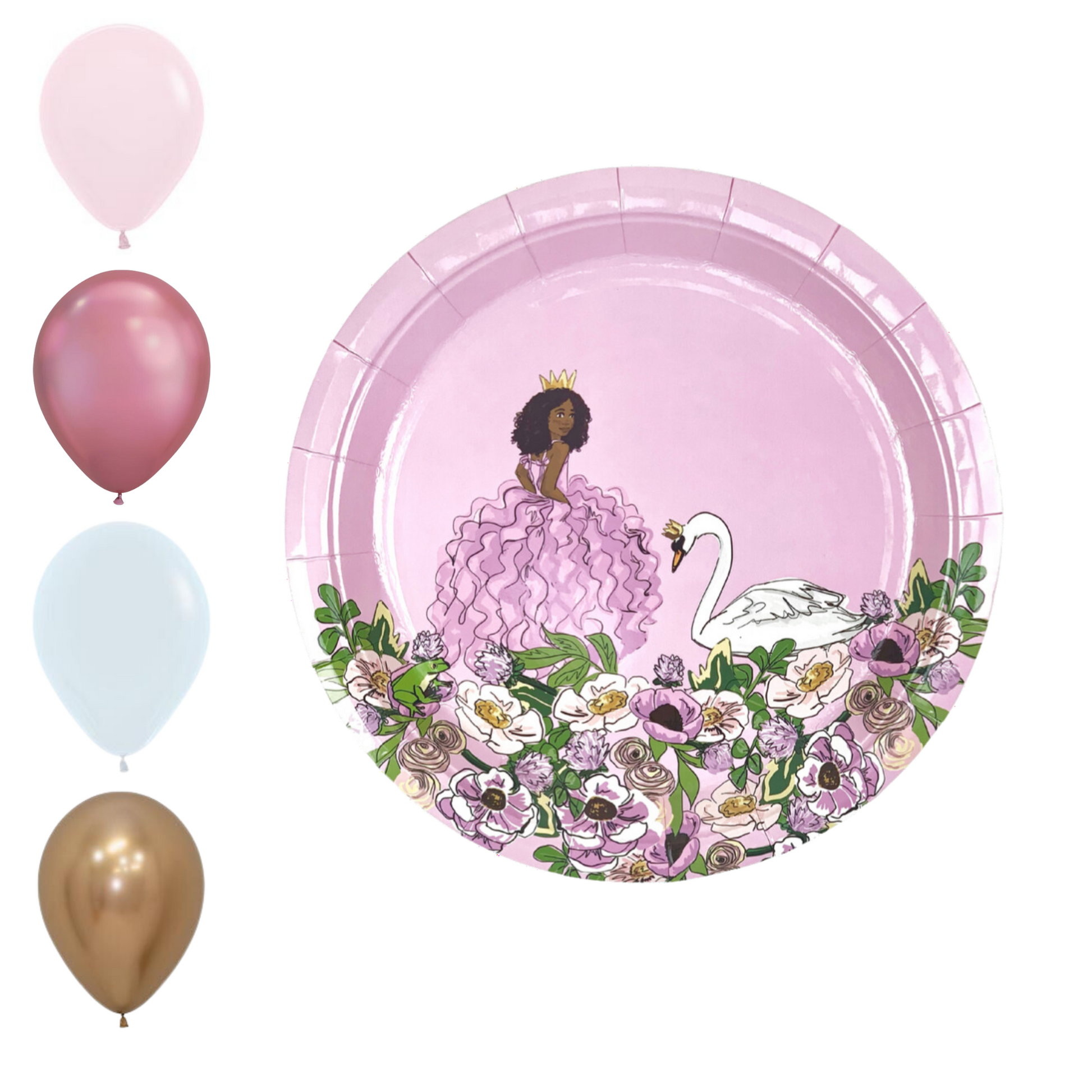 Latex Party Balloons | Gold, Mauve, White, Pink (Princess Inspired))
