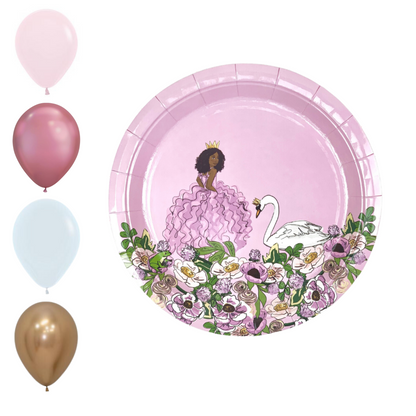 Latex Party Balloons | Gold, Mauve, White, Pink (Princess Inspired))