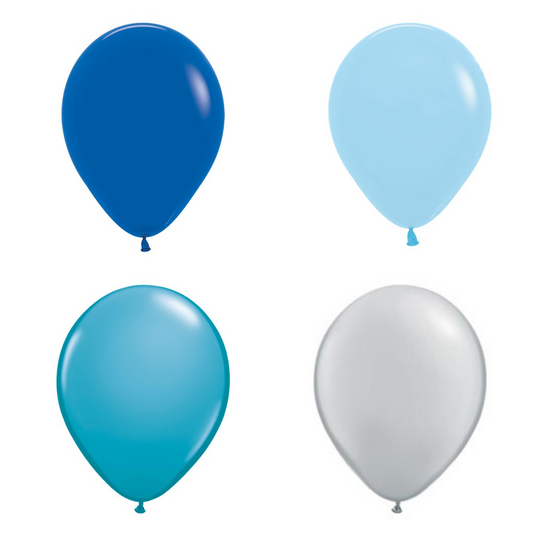 Latex Party Balloons | Pastel Blue, Royal Blue, Gray (12 Pack)