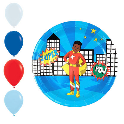 Latex Party Balloons | Blue, Light Blue, Red, White (Superhero))