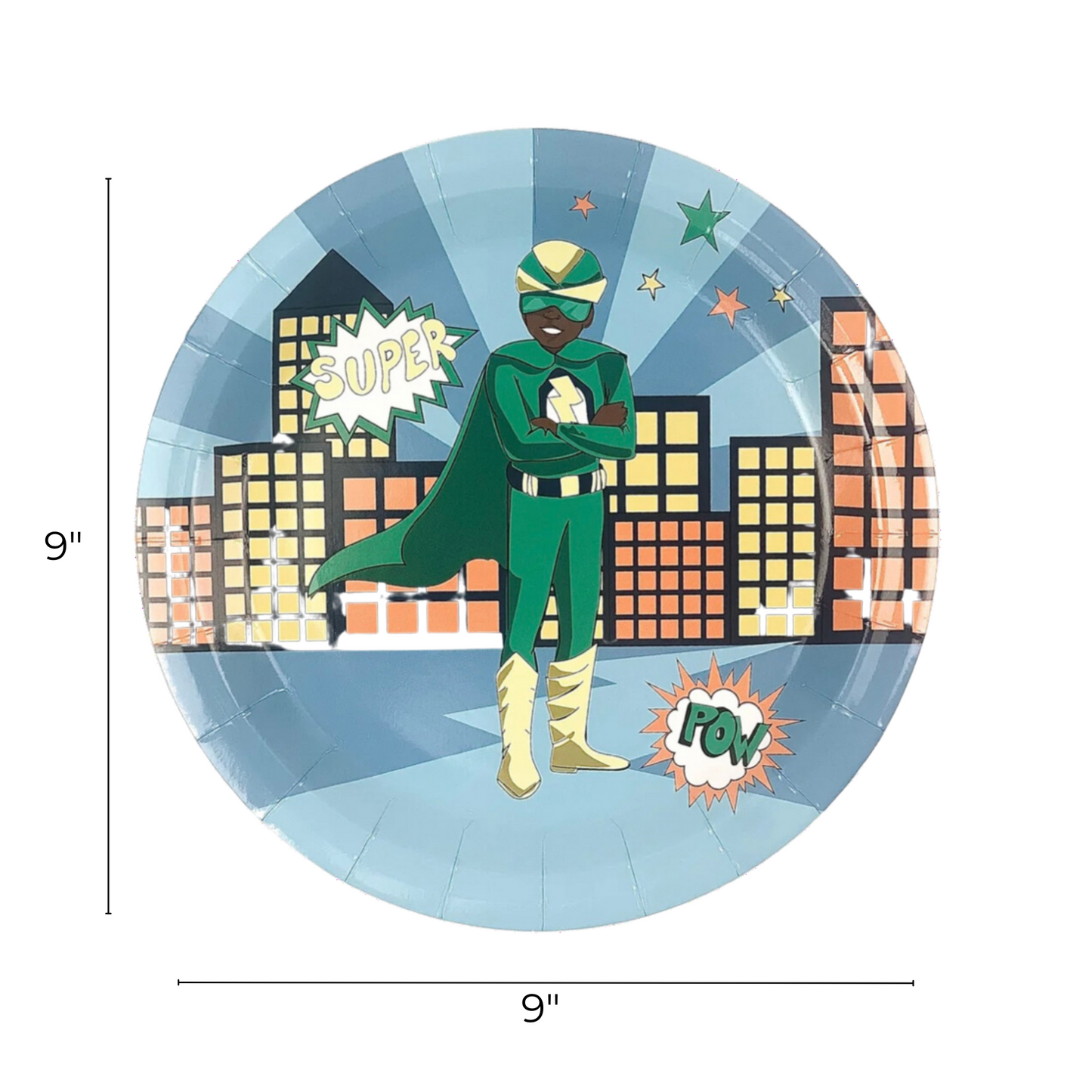 African American Superhero Paper Plates (Large) | Green Suit