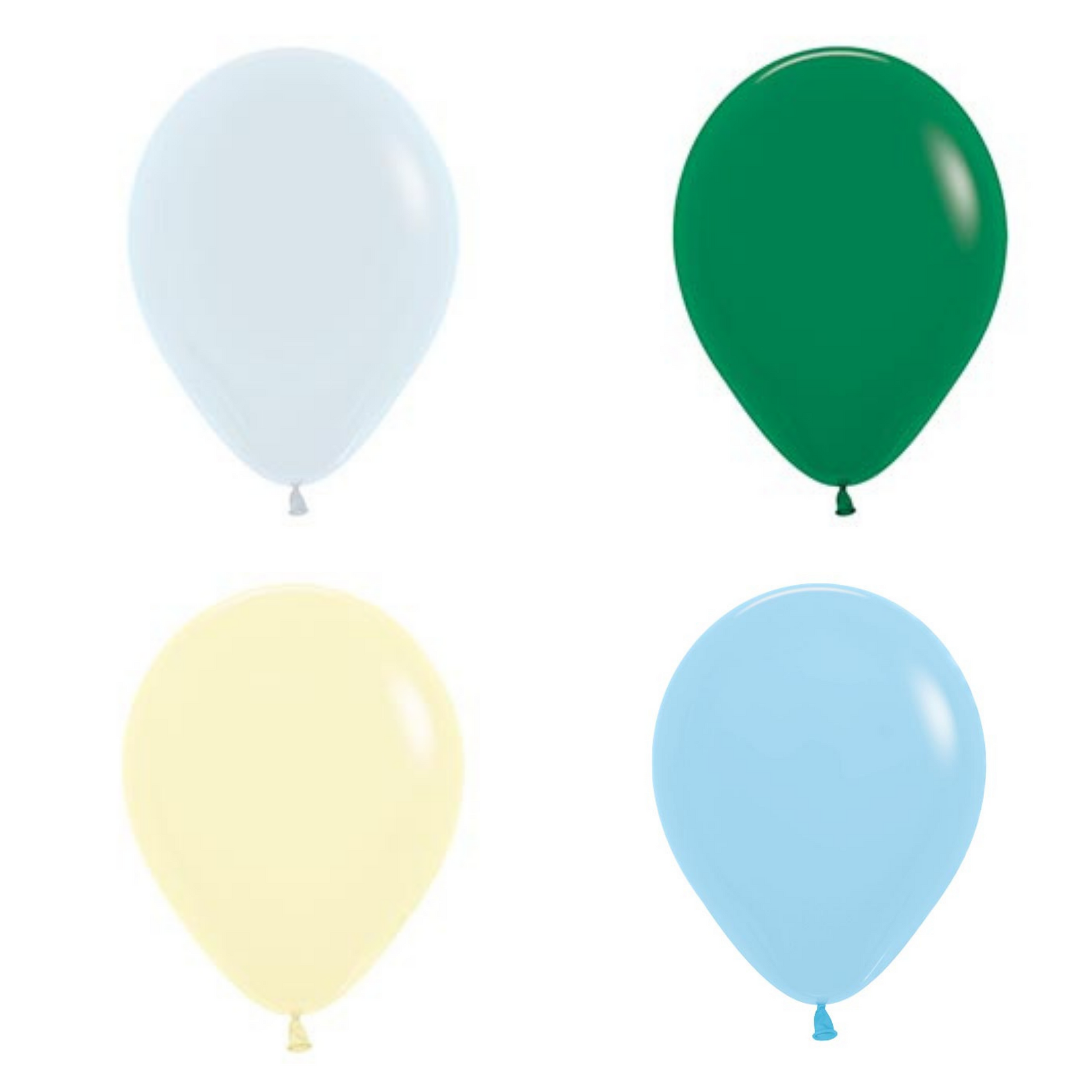Latex Party Balloons | Blue, Green, Yellow, White (12 Pack)