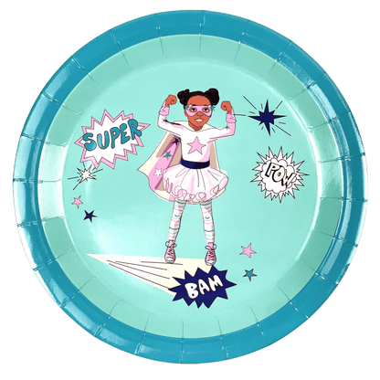 Girl Superhero Large Paper Plates | Mint Green — included in the Girl Superhero Mint party set