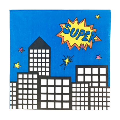 Superhero Paper Napkins | Dark Blue — included in the Boy Superhero Red Suit party set
