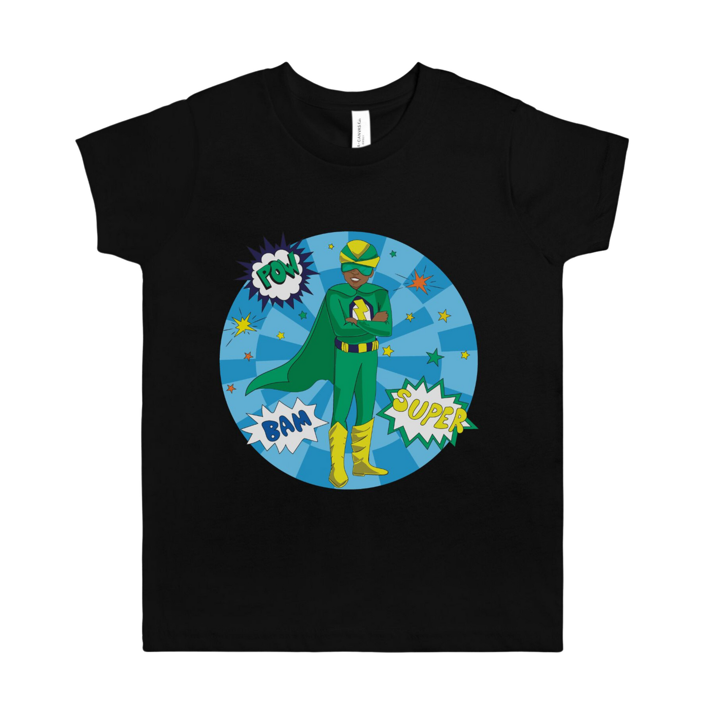 Kids Black Superhero Graphic Tee (S-XL)