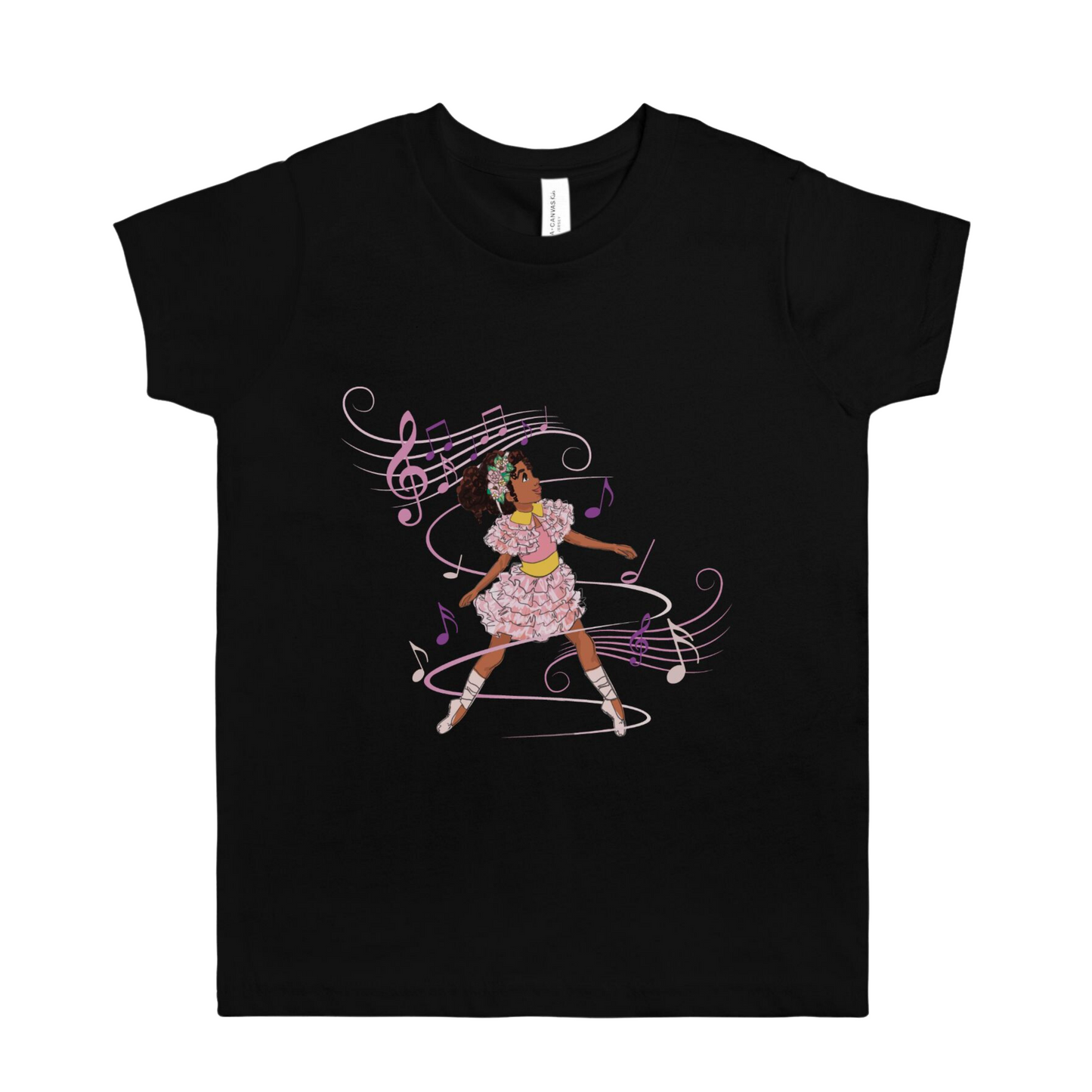 Kids Black Ballerina T-Shirt (S-XL)