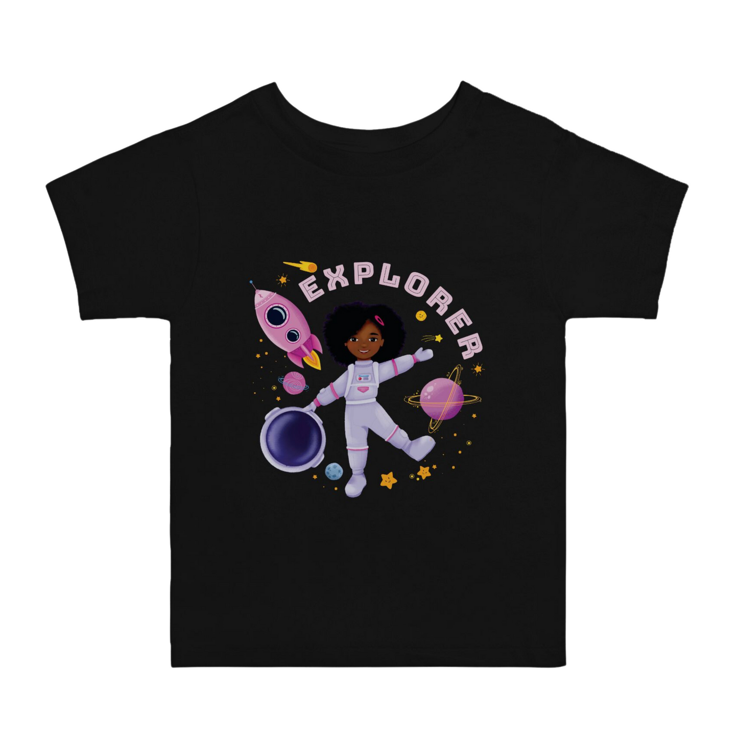 Toddler Space T-Shirt Black Girl Astronaut | (2T-5T)