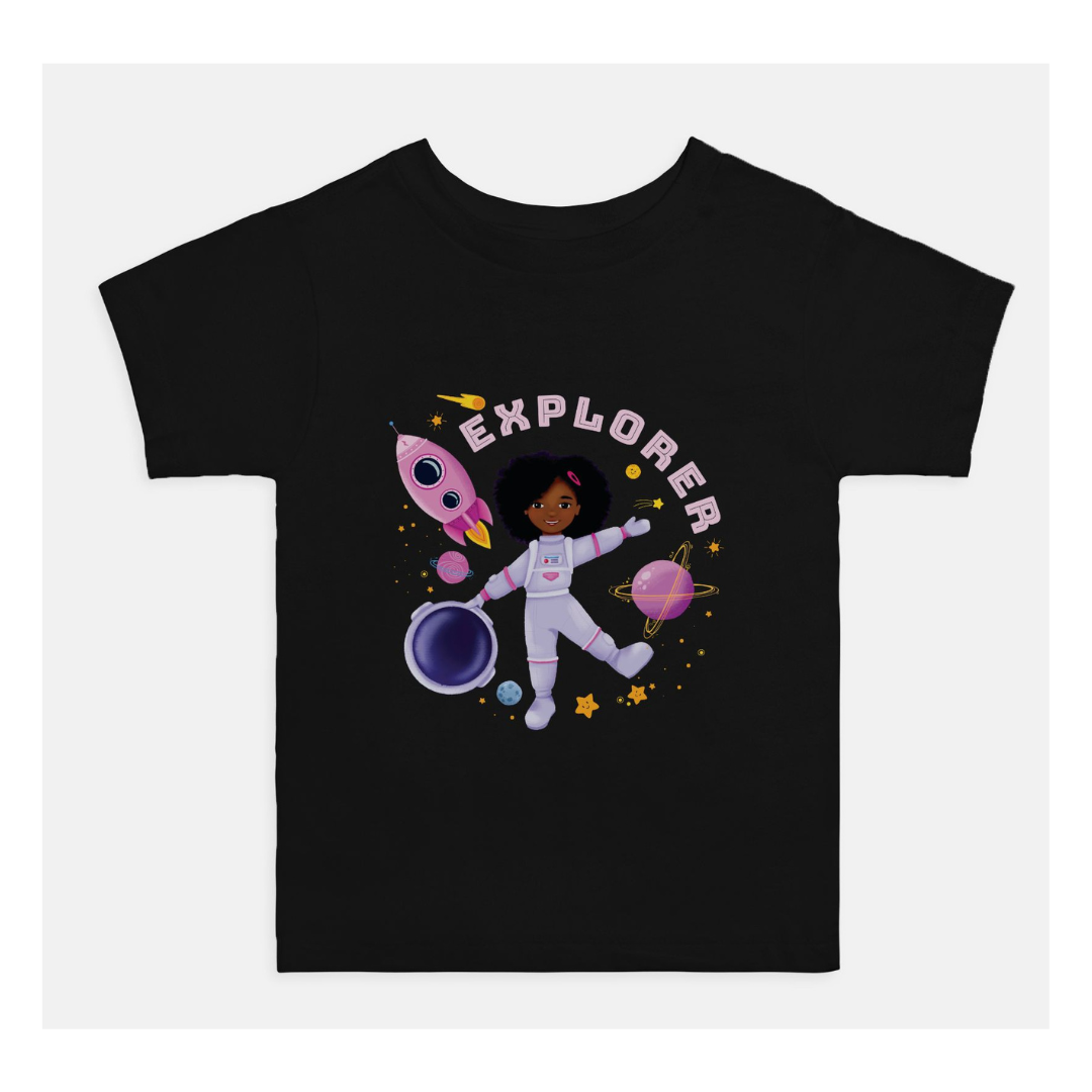 Kids Space Black Astronaut Girl Shirt (S-XL)