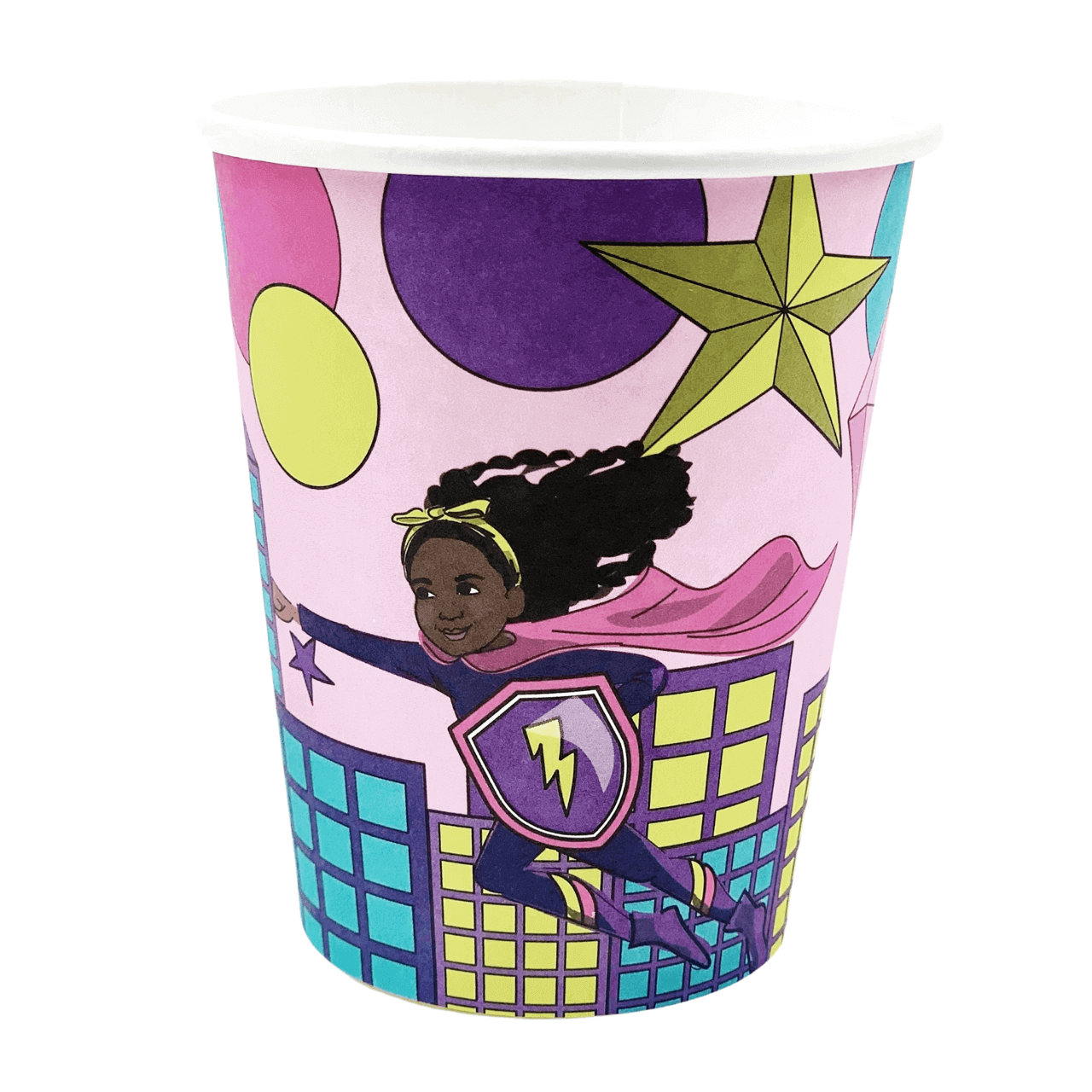 Black Girl Superhero Paper Cups | Pink