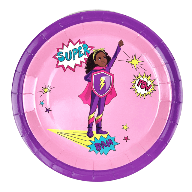 Black Supergirl Paper Plates (Large) | Pink