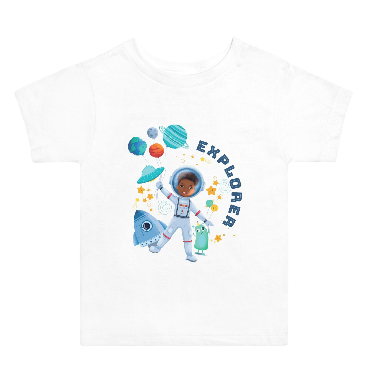 Toddler Space T-Shirt with Black Astronaut Explorer
