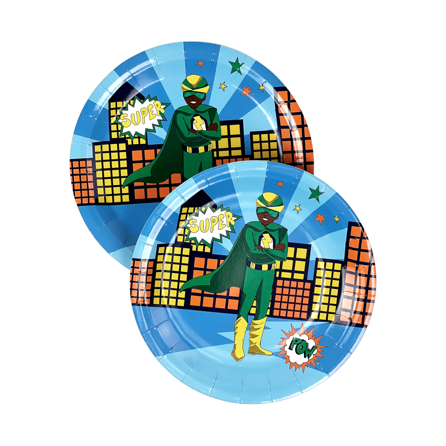 African American Superhero Paper Plates (Large) | Green Suit