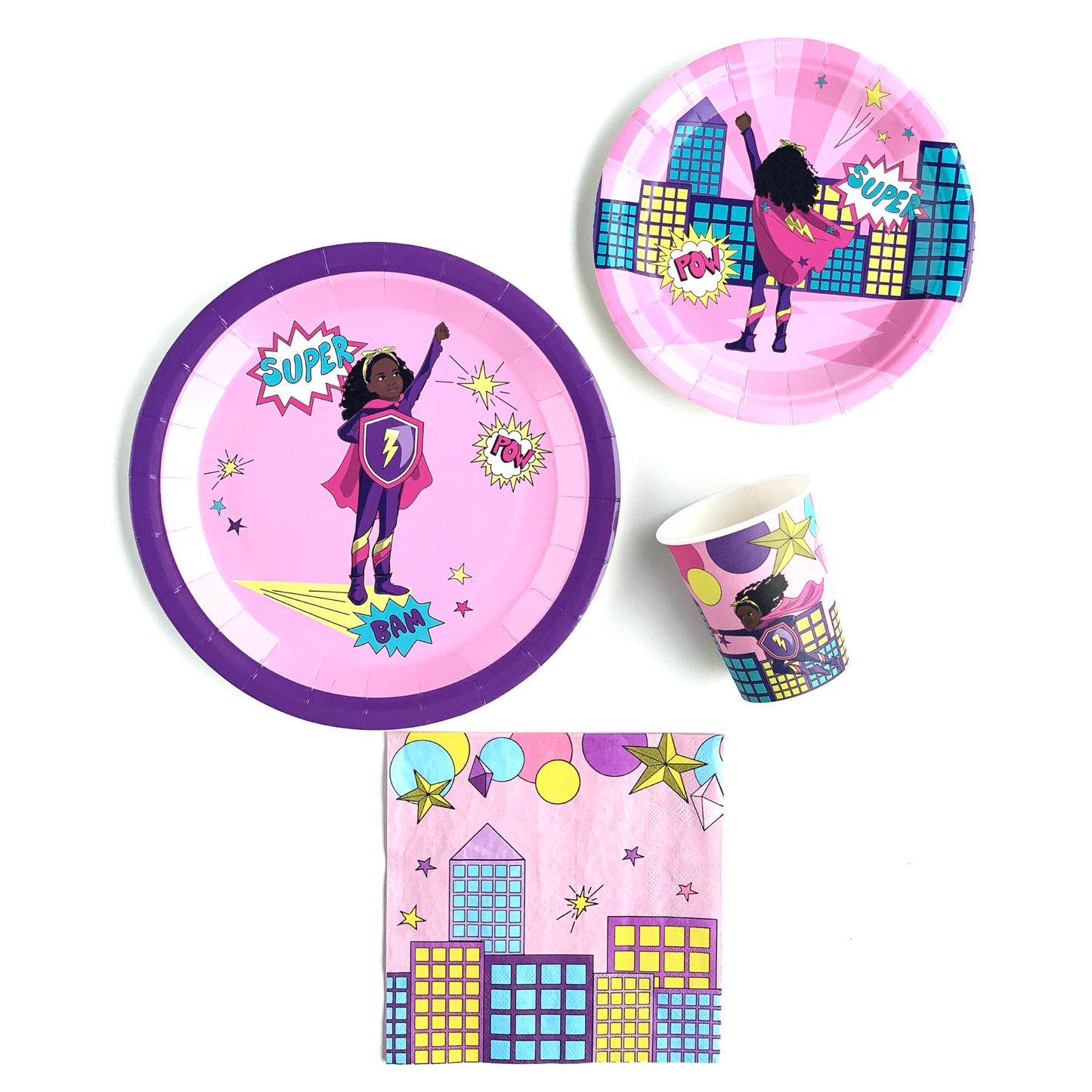 Girl Superhero Paper Plates (Large) | Pink